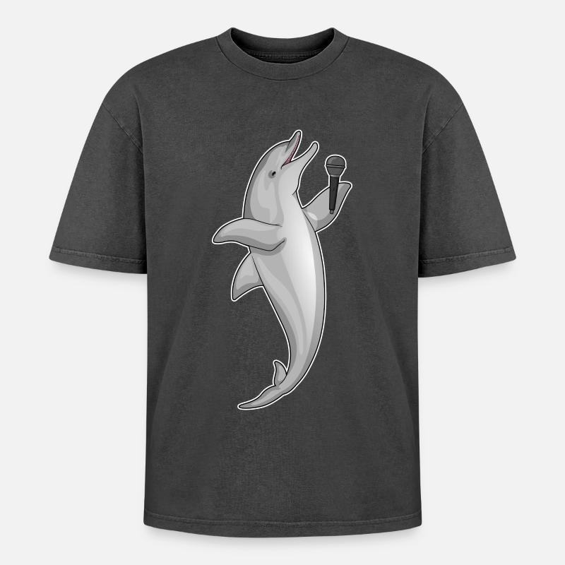 Delfin Singer Microphone - T-shirt Premium unisexe oversize acid-washed - noir délavé acide