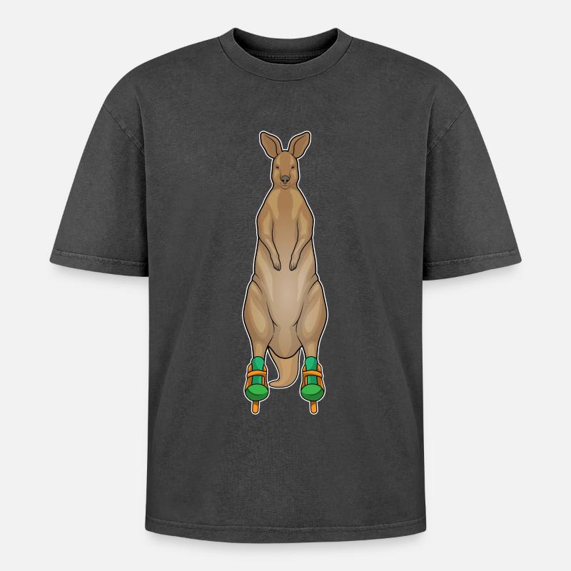 Känguru Inline skating Inline skates - Oversized Unisex Premium Acid-Washed T-Shirt - Schwarz Acid Wash