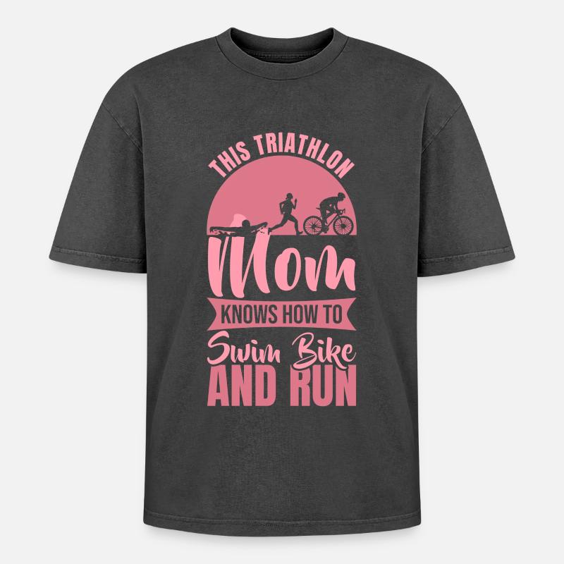 Triathlet Mama - Oversized Unisex Premium Acid-Washed T-Shirt - Schwarz Acid Wash