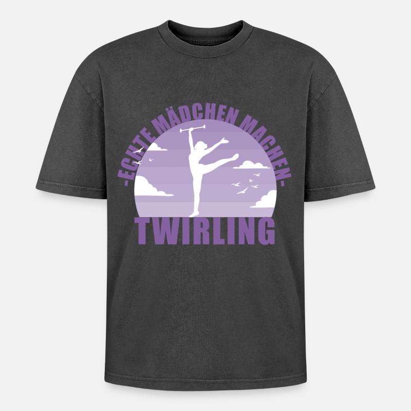 Echte Mädchen machen Twirling - Oversized Unisex Premium Acid-Washed T-Shirt - Schwarz Acid Wash