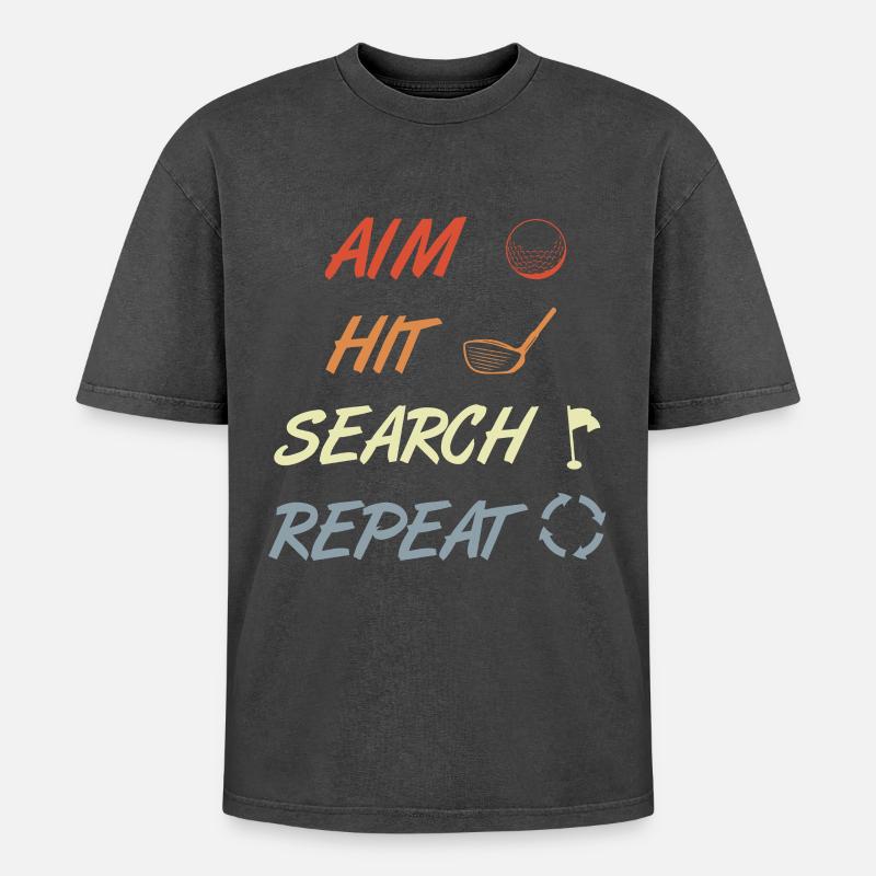 Golf Routine - Oversized Unisex Premium Acid-Washed T-Shirt - Schwarz Acid Wash