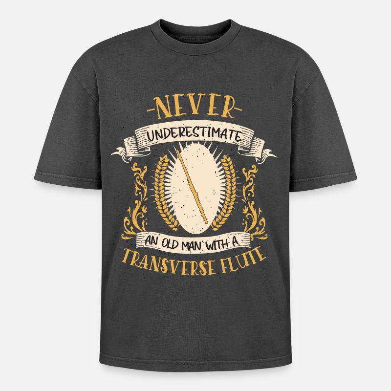 Querflöte Musiker Instrument Blasmusik Geschenk - Oversized Unisex Premium Acid-Washed T-Shirt - Schwarz Acid Wash