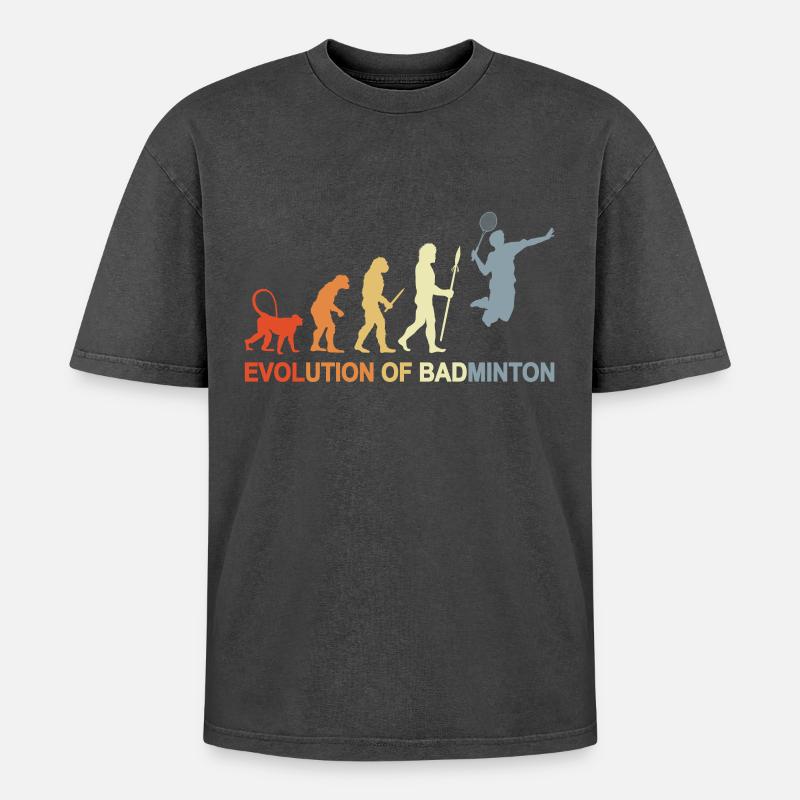 Badminton Evolution - Oversized Unisex Premium Acid-Washed T-Shirt - acid washed black