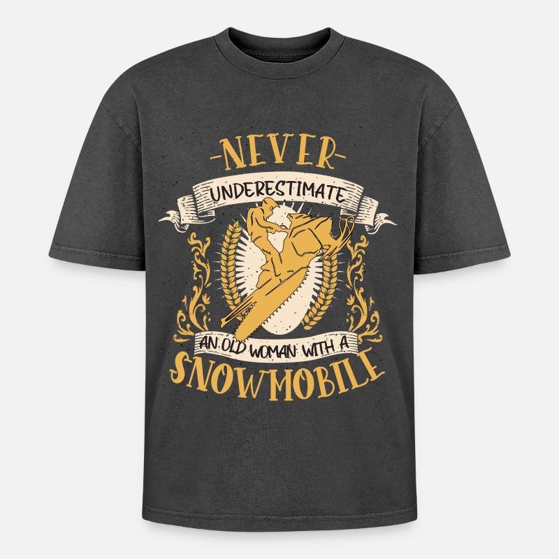 Snowmobile Snowmobile Fun Gift - Oversized Unisex Premium Acid-Washed T-Shirt - acid washed black