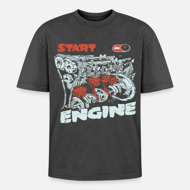 Starte den Motor - Oversized Unisex Premium Acid-Washed T-Shirt - Schwarz Acid Wash