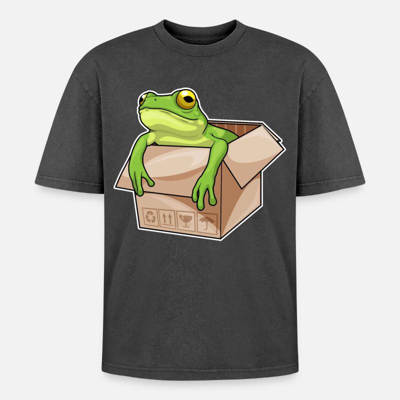 Frosch Karton - Oversized Unisex Premium Acid-Washed T-Shirt - Schwarz Acid Wash