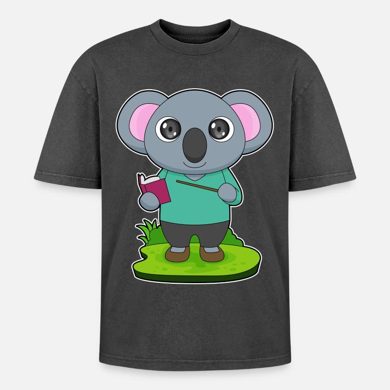 Koala Teacher Pointer - T-shirt Premium unisexe oversize acid-washed - noir délavé acide