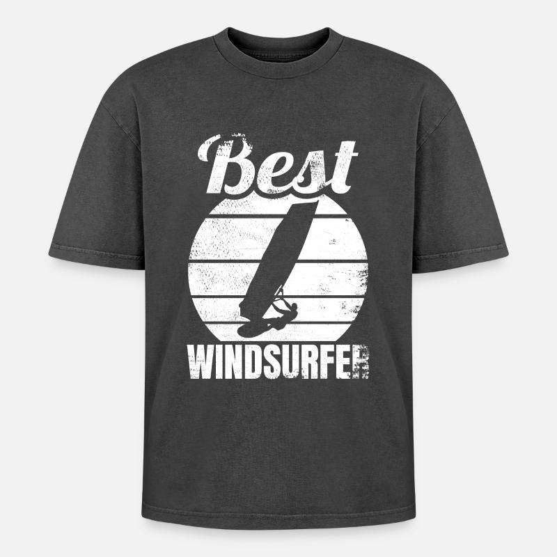 Bester Windsurfer - Oversized Unisex Premium Acid-Washed T-Shirt - Schwarz Acid Wash
