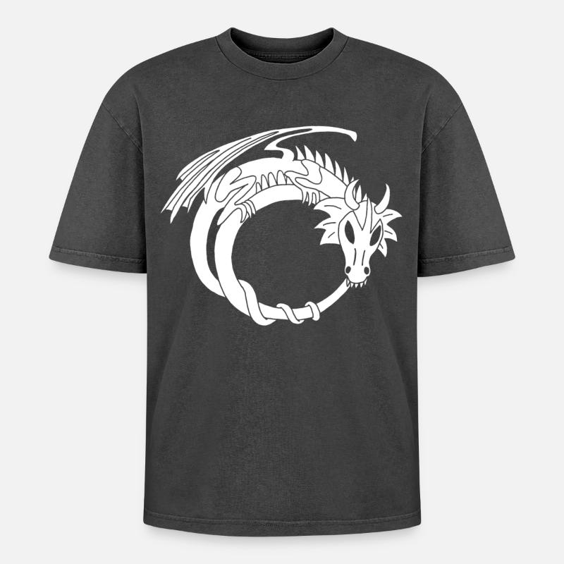 L'anneau du dragon blanc - T-shirt Premium unisexe oversize acid-washed - noir délavé acide