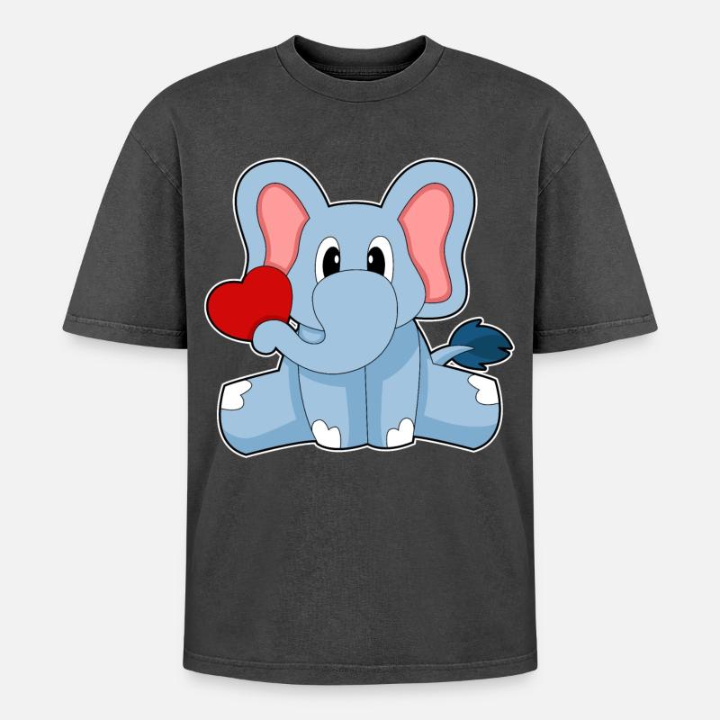 Elefant Herz - Oversized Unisex Premium Acid-Washed T-Shirt - Schwarz Acid Wash
