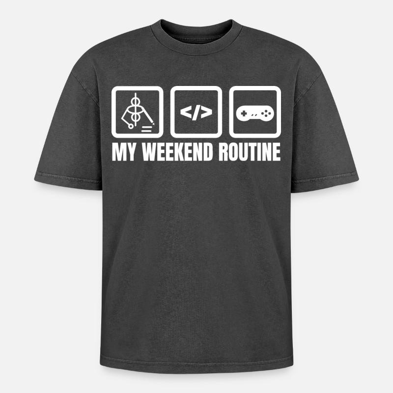 Ma routine du week-end - T-shirt Premium unisexe oversize acid-washed - noir délavé acide