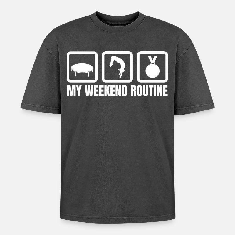 Routine du week-end trampoline - T-shirt Premium unisexe oversize acid-washed - noir délavé acide