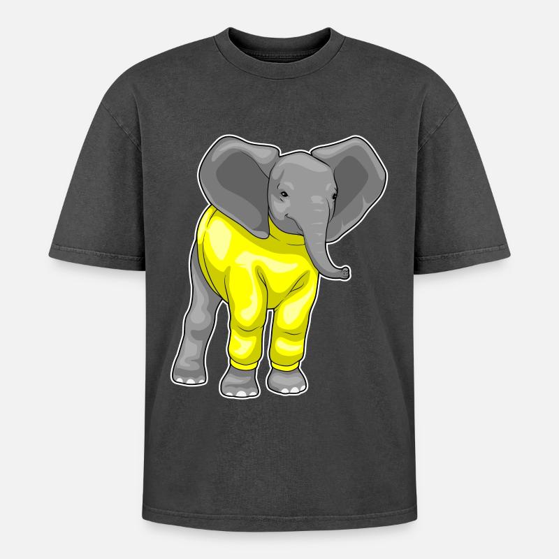 Elefant Winter Pullover - Oversized Unisex Premium Acid-Washed T-Shirt - Schwarz Acid Wash