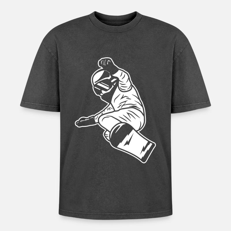 Snowboard Junge - Oversized Unisex Premium Acid-Washed T-Shirt - Schwarz Acid Wash