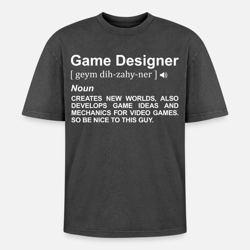Game Designer Bedeutung - Oversized Unisex Premium Acid-Washed T-Shirt - Schwarz Acid Wash