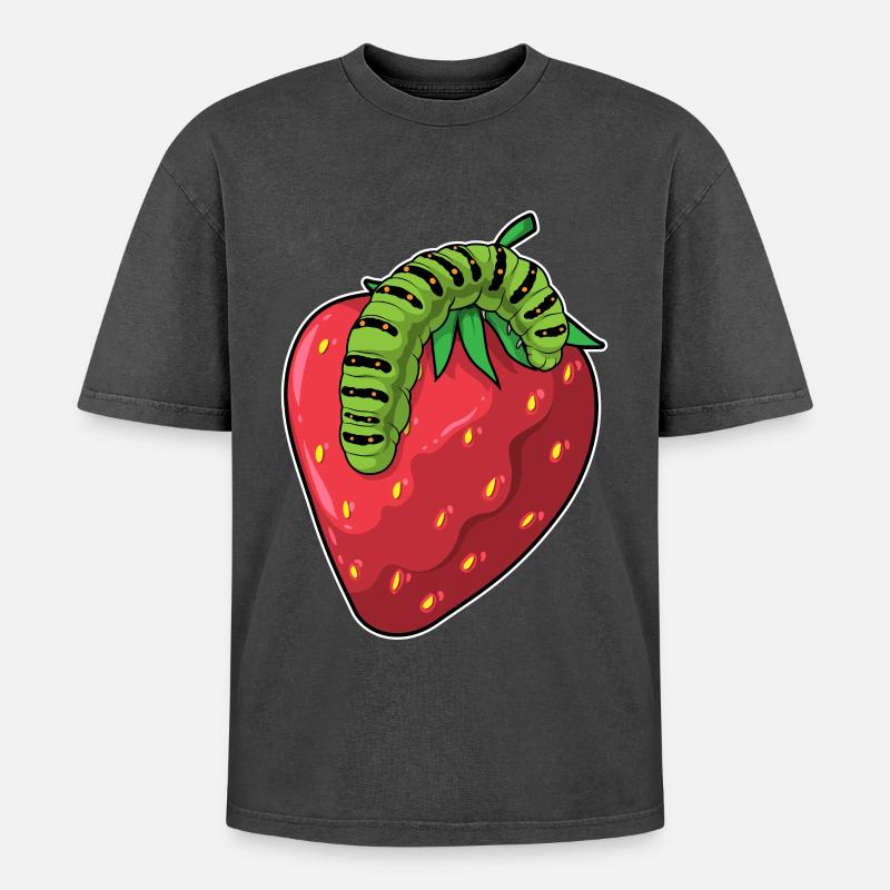 Fraise chenille - T-shirt Premium unisexe oversize acid-washed - noir délavé acide