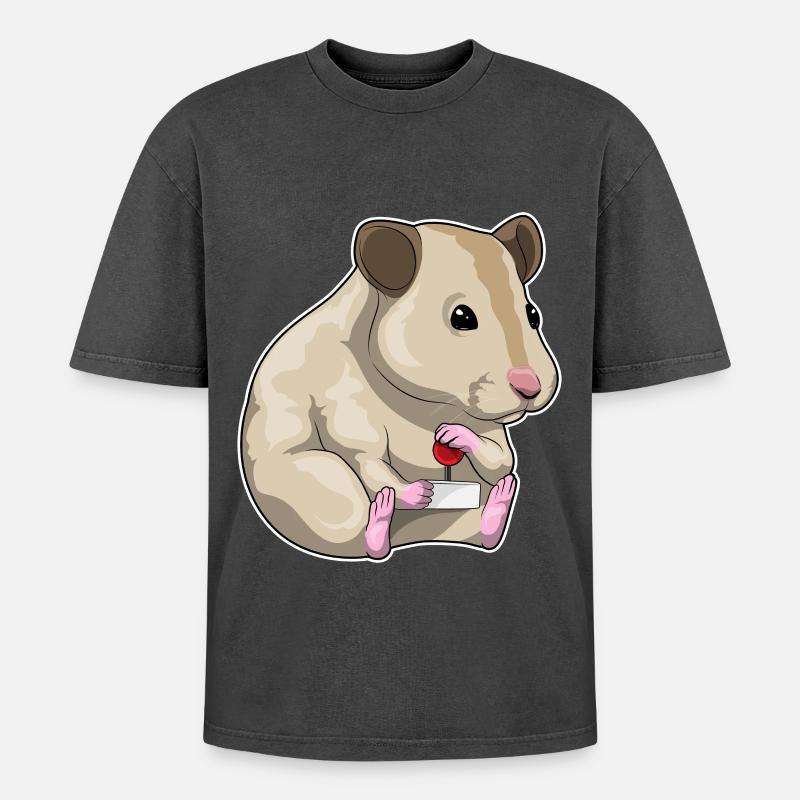 Hamster Gamer Controller - Oversized Unisex Premium Acid-Washed T-Shirt - Schwarz Acid Wash