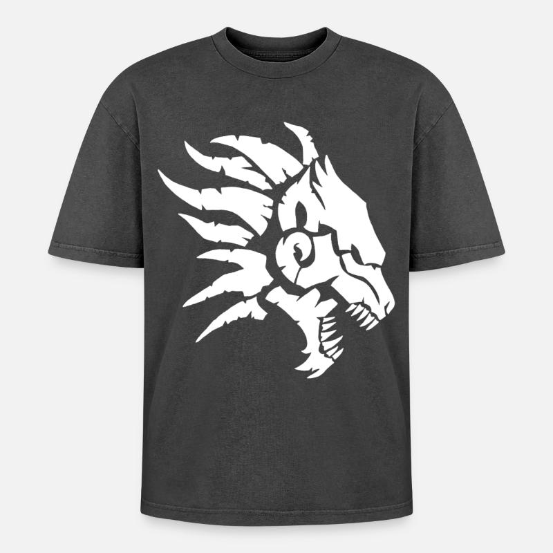 The Infernal Beast (White) - Oversized Unisex Premium Acid-Washed T-Shirt - acid washed black