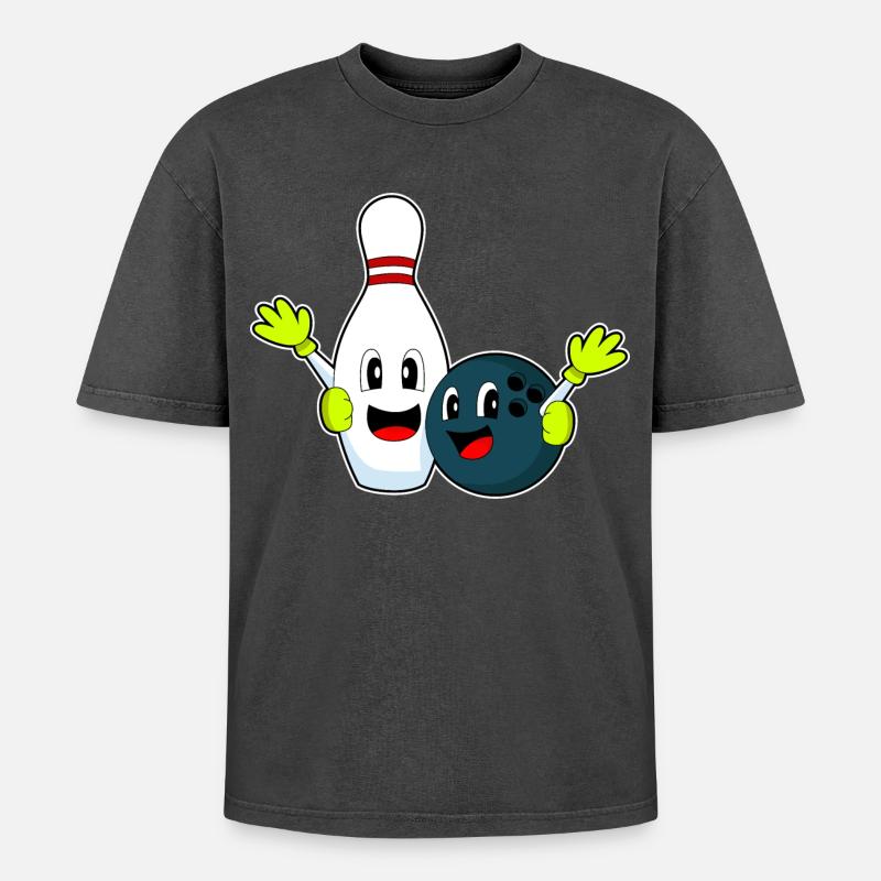 Bowling-Pin Bowling Bowlingkugel - Oversized Unisex Premium Acid-Washed T-Shirt - Schwarz Acid Wash