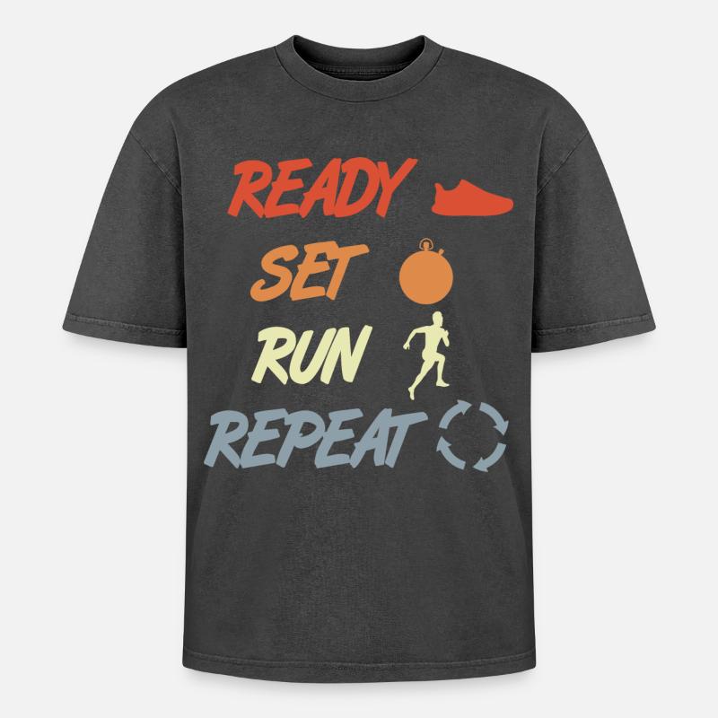 Attention: Finished, run, repeat - Oversized Unisex Premium Acid-Washed T-Shirt - acid washed black