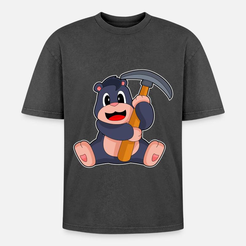 Mole Miner Pickaxe Mining - Oversized Unisex Premium Acid-Washed T-Shirt - acid washed black