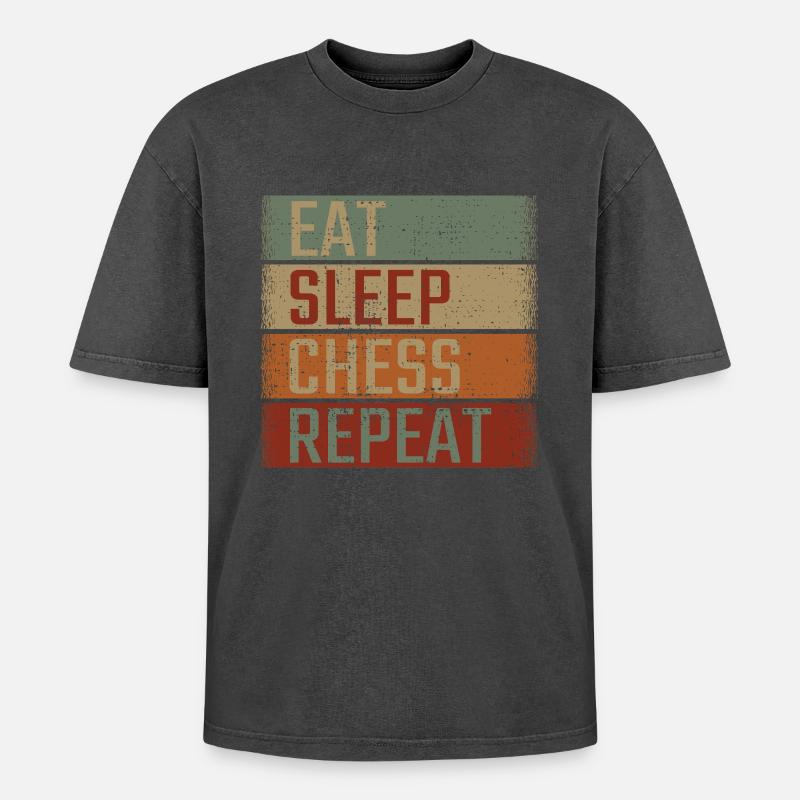 Manger dormir échecs répéter - T-shirt Premium unisexe oversize acid-washed - noir délavé acide