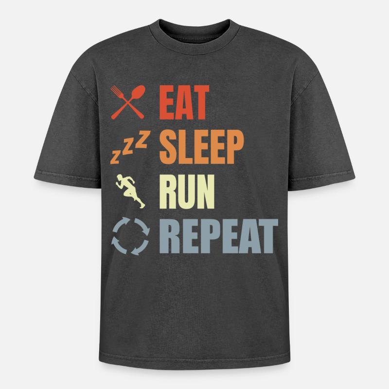 Eating, sleeping, running, repeating - Oversized Unisex Premium Acid-Washed T-Shirt - acid washed black