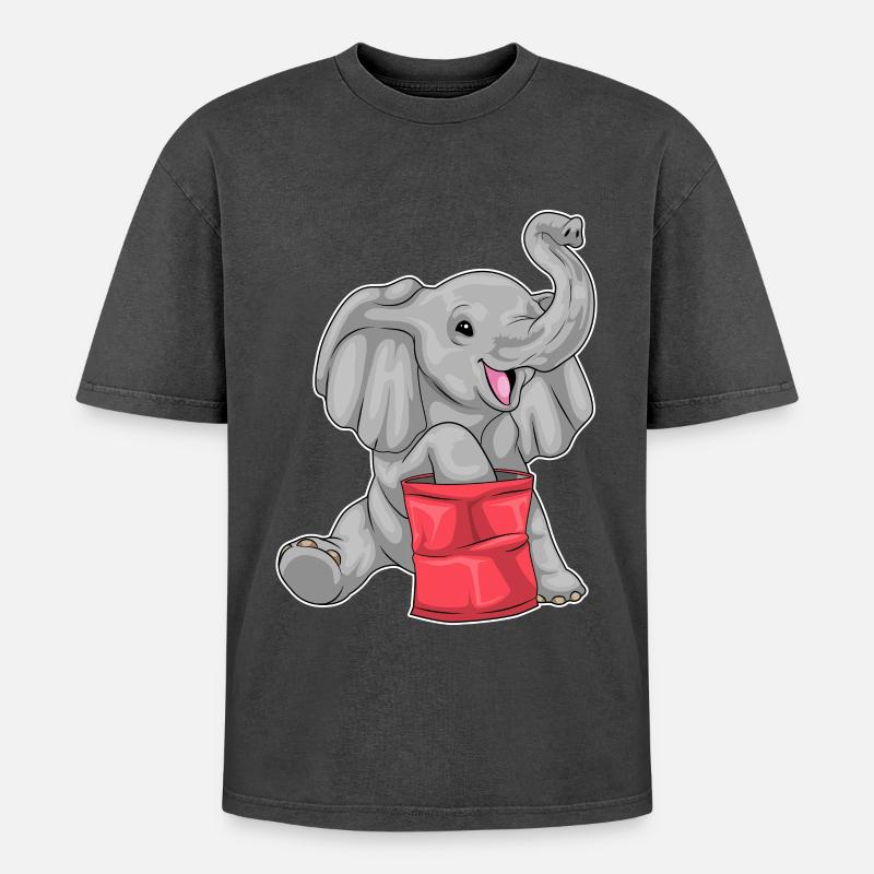 Elefant Chips - Oversized Unisex Premium Acid-Washed T-Shirt - Schwarz Acid Wash