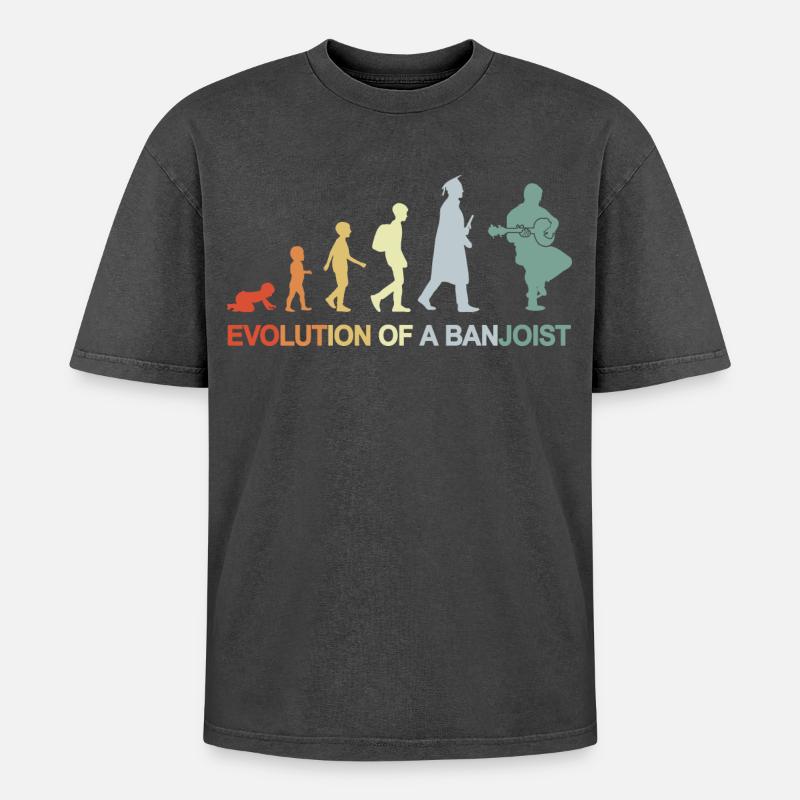 Évolution du joueur de banjo - T-shirt Premium unisexe oversize acid-washed - noir délavé acide