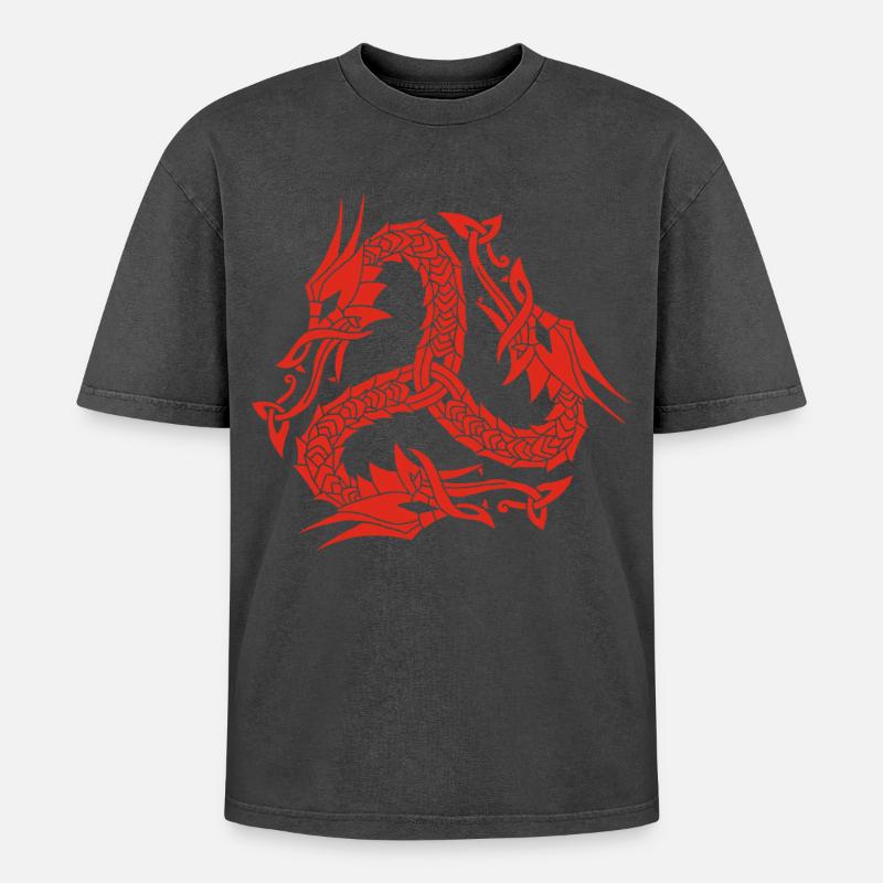 Celtic Red Hydra - Oversized Unisex Premium Acid-Washed T-Shirt - acid washed black