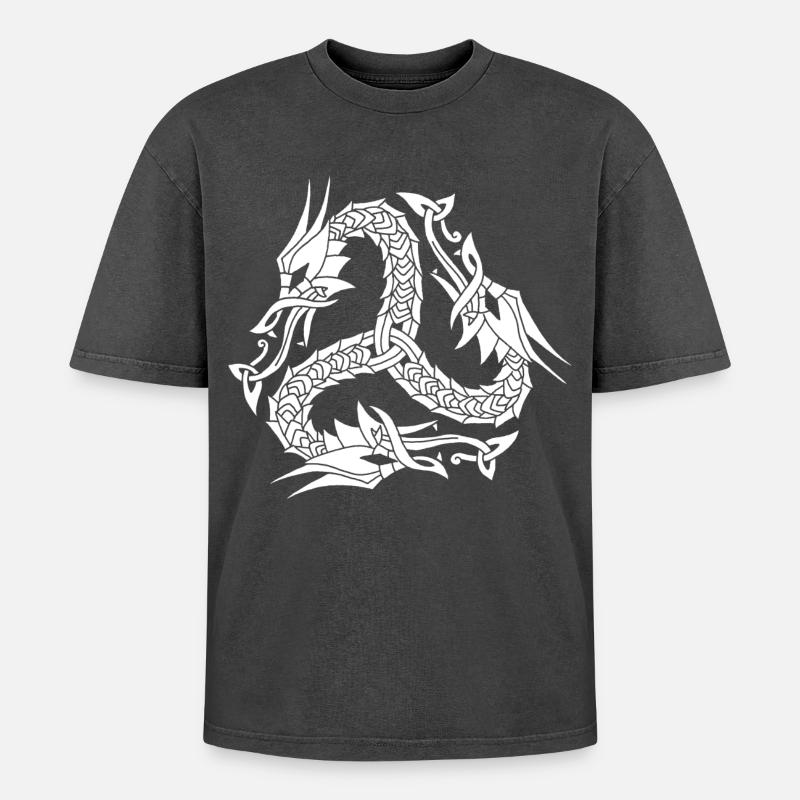 Celtic White Hydra - Oversized Unisex Premium Acid-Washed T-Shirt - acid washed black