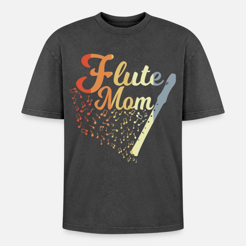 Flöte Mutter - Oversized Unisex Premium Acid-Washed T-Shirt - Schwarz Acid Wash