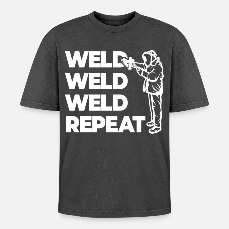 Weld Weld Weld Repeat - Oversized Unisex Premium Acid-Washed T-Shirt - acid washed black