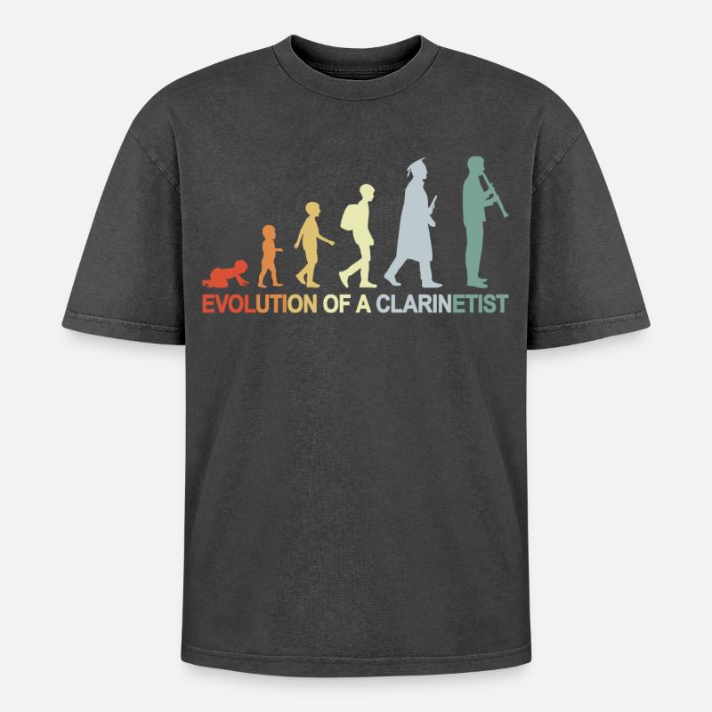 Clarinet Evolution - Oversized Unisex Premium Acid-Washed T-Shirt - acid washed black