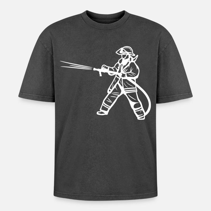 Firefighter Drawing - Oversized Unisex Premium Acid-Washed T-Shirt - acid washed black