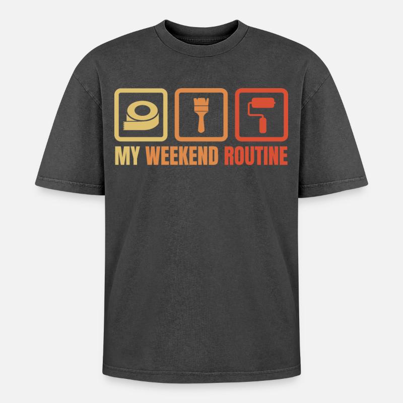 Painter Varnisher Weekend - Oversized Unisex Premium Acid-Washed T-Shirt - acid washed black