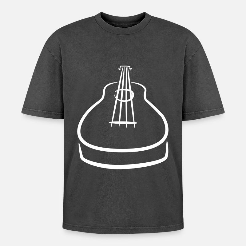 Ukulele Drawing - Oversized Unisex Premium Acid-Washed T-Shirt - acid washed black