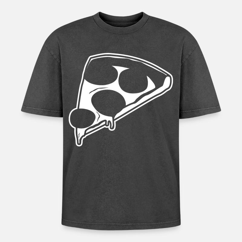Pizza Drawing - Oversized Unisex Premium Acid-Washed T-Shirt - acid washed black