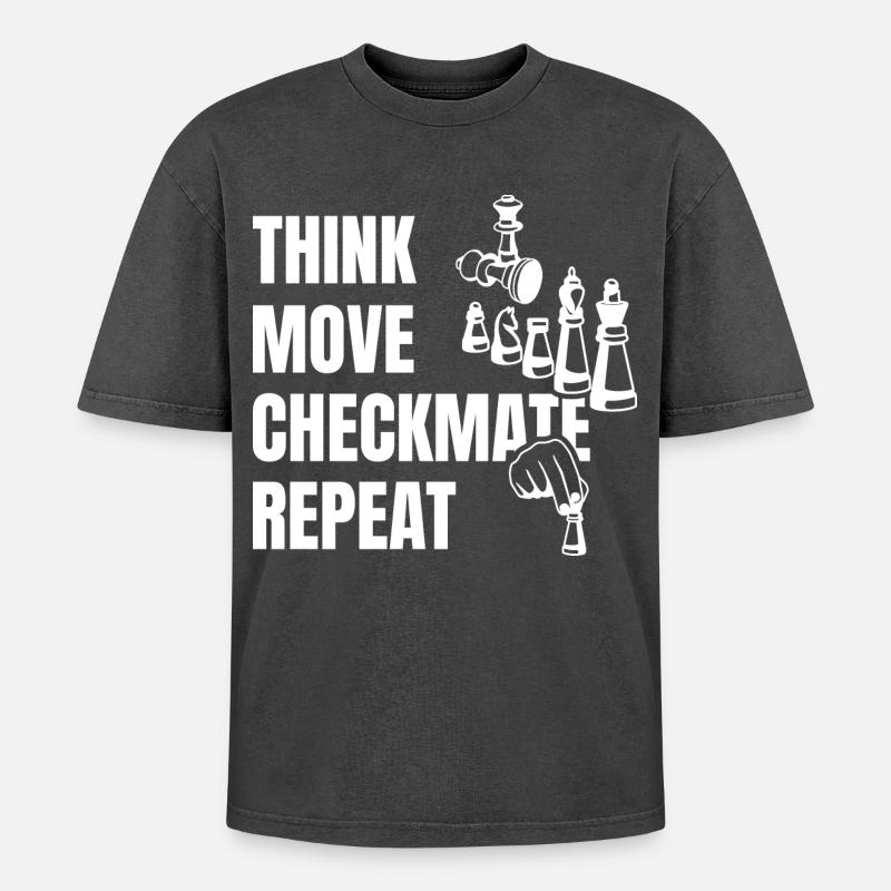 Think Play Checkmate Next - Oversized Unisex Premium Acid-Washed T-Shirt - acid washed black