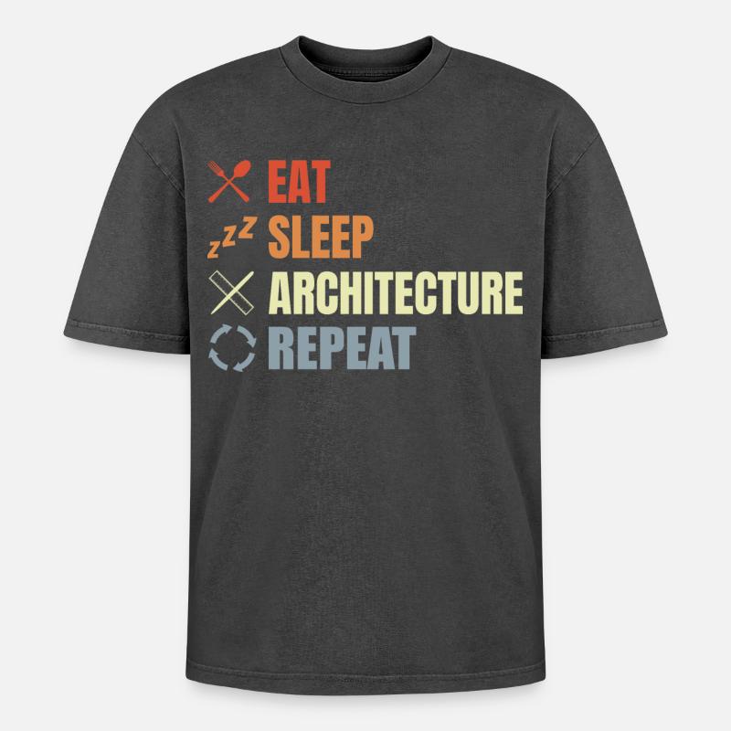 Manger Sommeil Architecture Répéter - T-shirt Premium unisexe oversize acid-washed - noir délavé acide