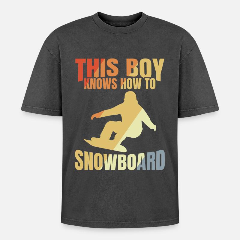 Snowboard Junge - Oversized Unisex Premium Acid-Washed T-Shirt - Schwarz Acid Wash