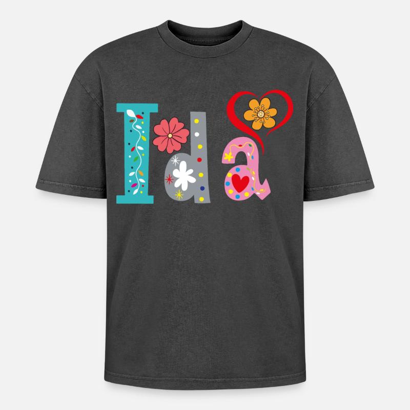 Personalized Ida Name - Oversized Unisex Premium Acid-Washed T-Shirt - acid washed black