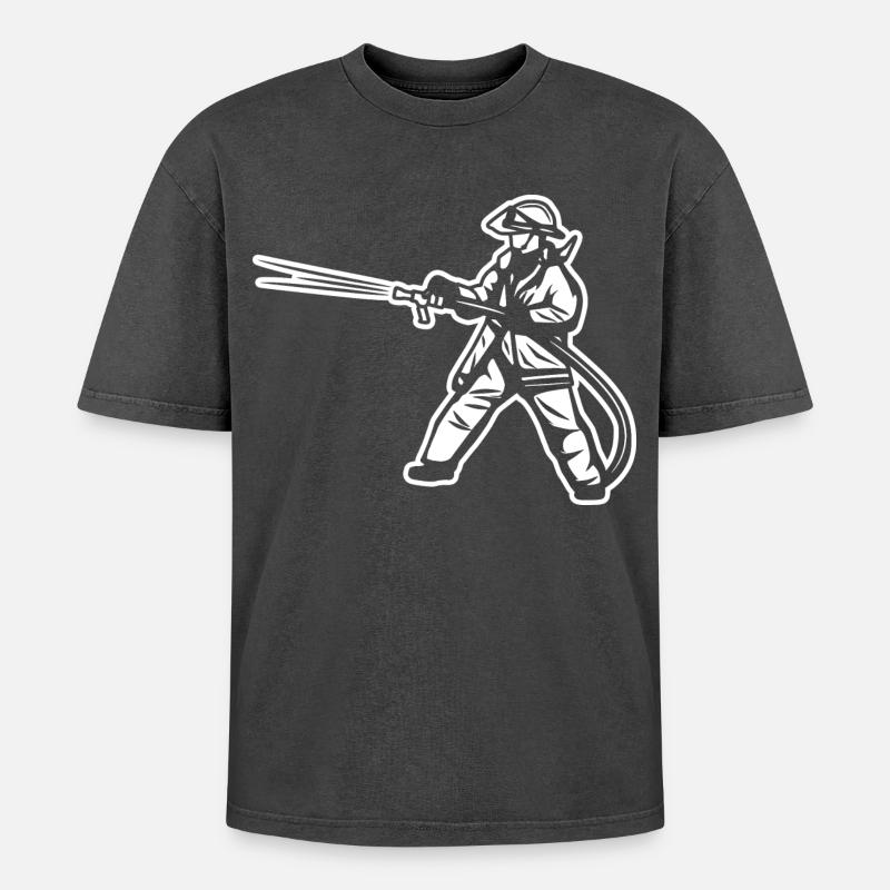 Fireman - Oversized Unisex Premium Acid-Washed T-Shirt - acid washed black