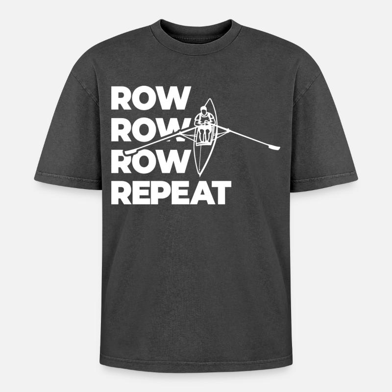Rowing Rowing Rowing Repeat Rowing - Oversized Unisex Premium Acid-Washed T-Shirt - acid washed black