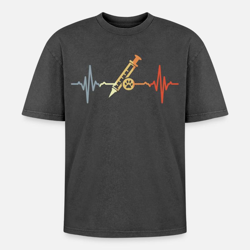 Tiermedizin Spritze EKG - Oversized Unisex Premium Acid-Washed T-Shirt - Schwarz Acid Wash