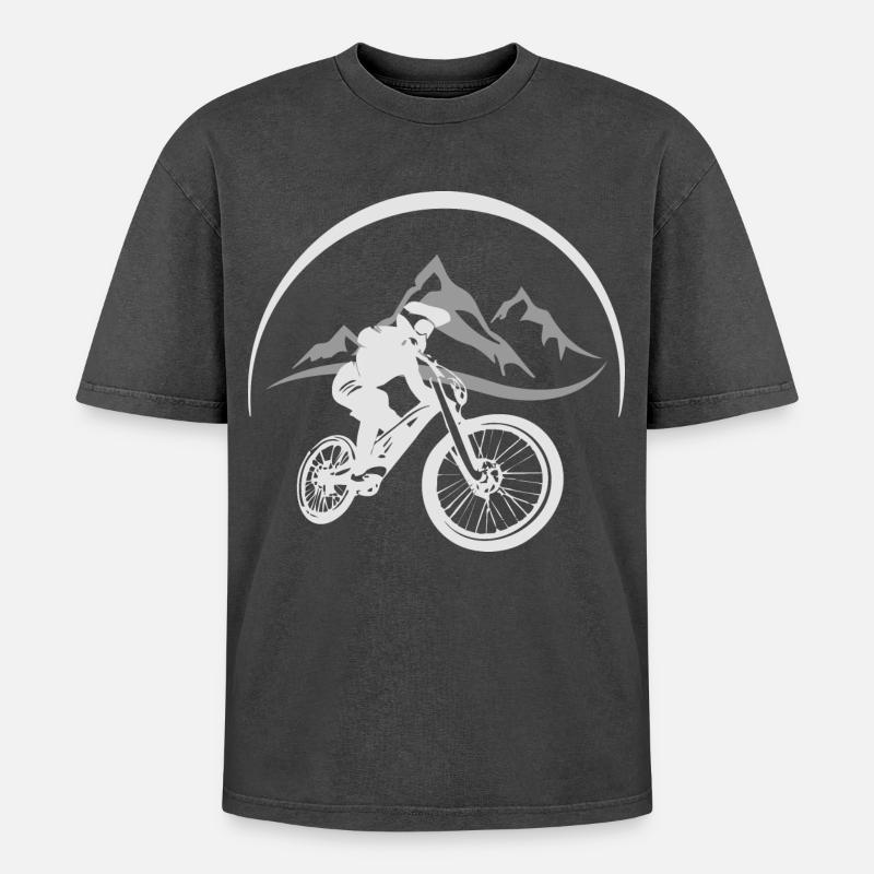 Mountainbiker - Oversized Unisex Premium Acid-Washed T-Shirt - Schwarz Acid Wash