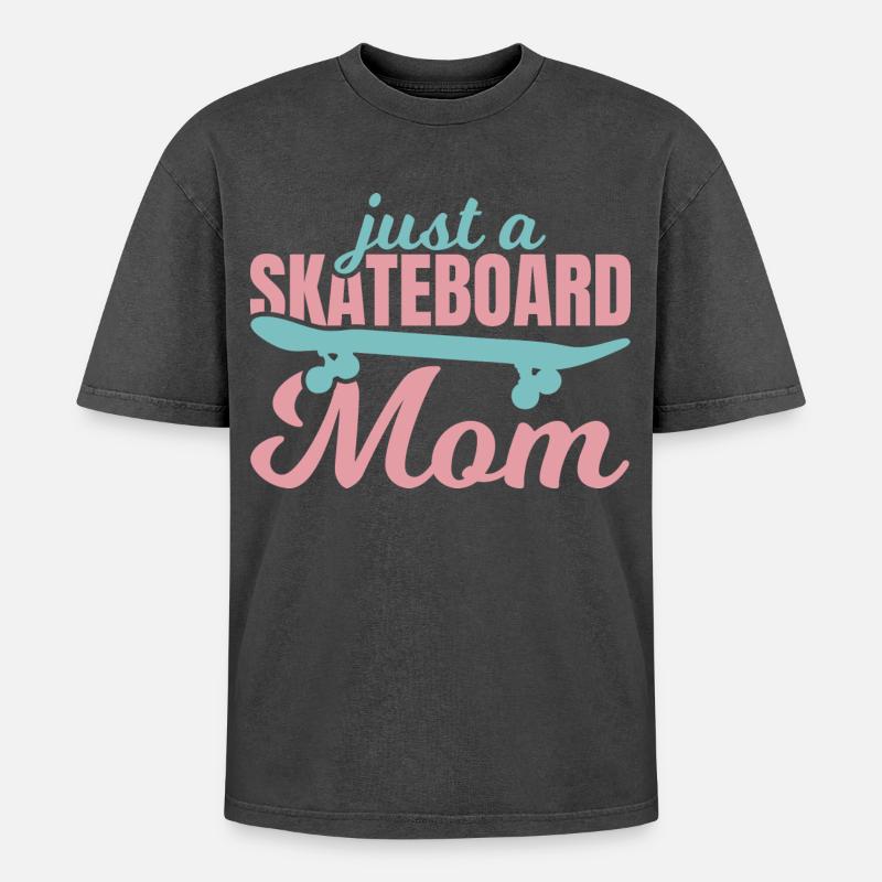 Skateboard Mutter - Oversized Unisex Premium Acid-Washed T-Shirt - Schwarz Acid Wash