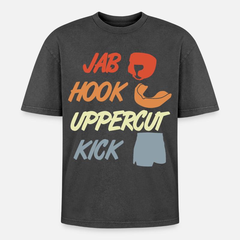 Jab Hook Uppercut Kick - Oversized Unisex Premium Acid-Washed T-Shirt - acid washed black