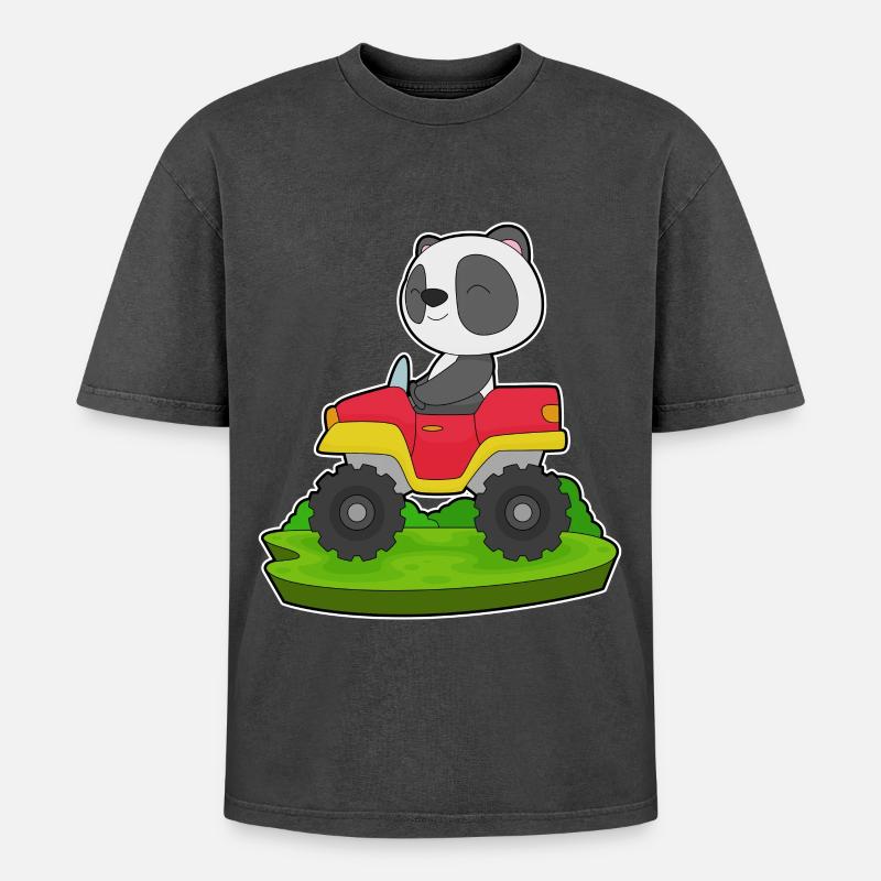 Panda Auto - Oversized Unisex Premium Acid-Washed T-Shirt - Schwarz Acid Wash