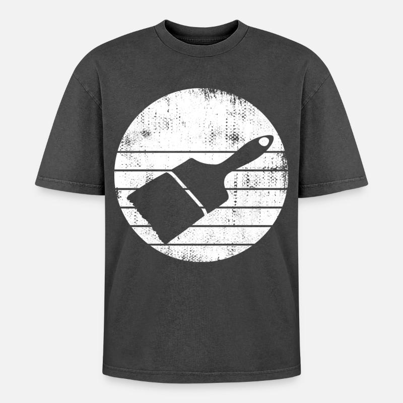 Painter Brush Drawing - Oversized Unisex Premium Acid-Washed T-Shirt - acid washed black